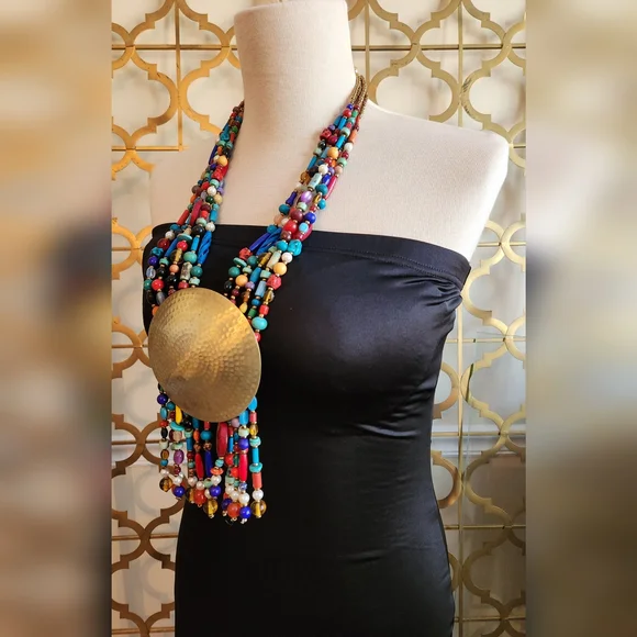 Colorful Beaded Statement Necklace with Bold Medallion 😍